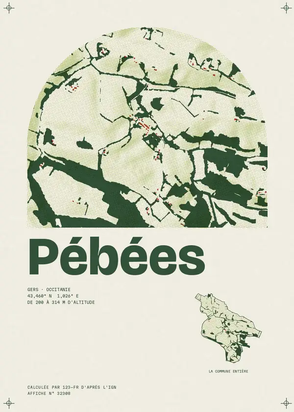 Affiche de Pébées, calculée par 123-fr d'après l'IGN