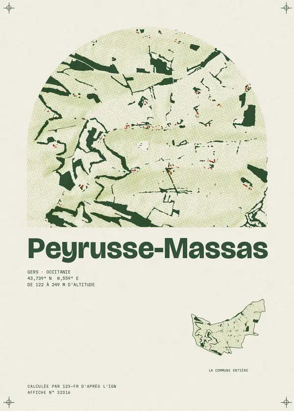 Affiche de Peyrusse-Massas, calculée par 123-fr d'après l'IGN