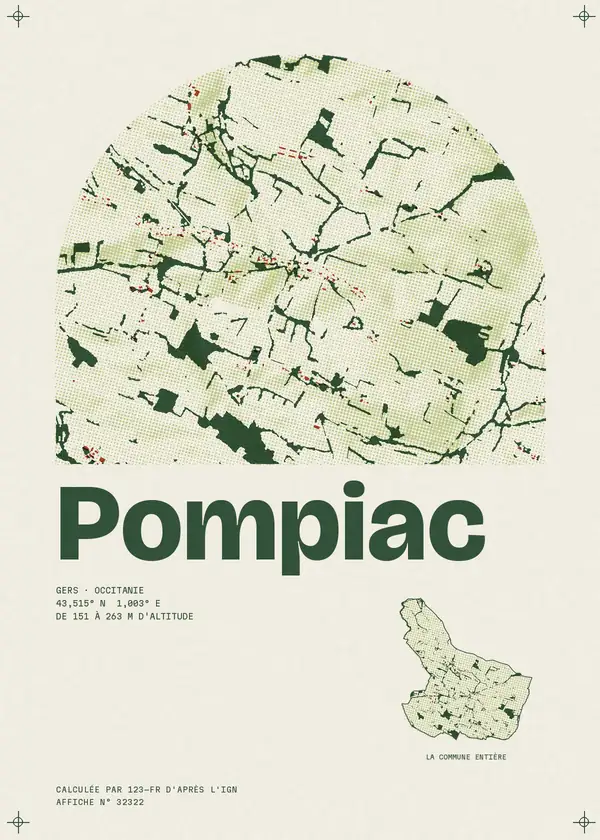 Affiche de Pompiac, calculée par 123-fr d'après l'IGN