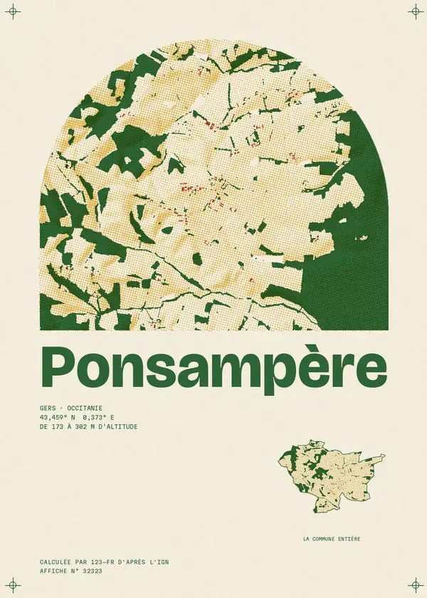 Affiche de Ponsampère, calculée par 123-fr d'après l'IGN
