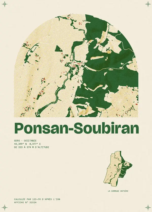 Affiche de Ponsan-Soubiran, calculée par 123-fr d'après l'IGN