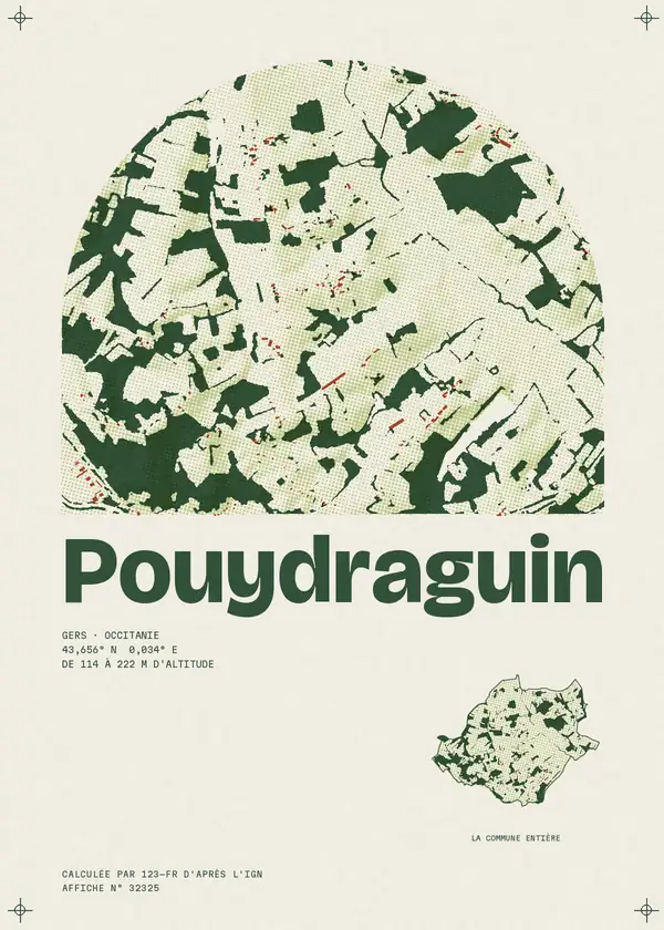Affiche de Pouydraguin, calculée par 123-fr d'après l'IGN
