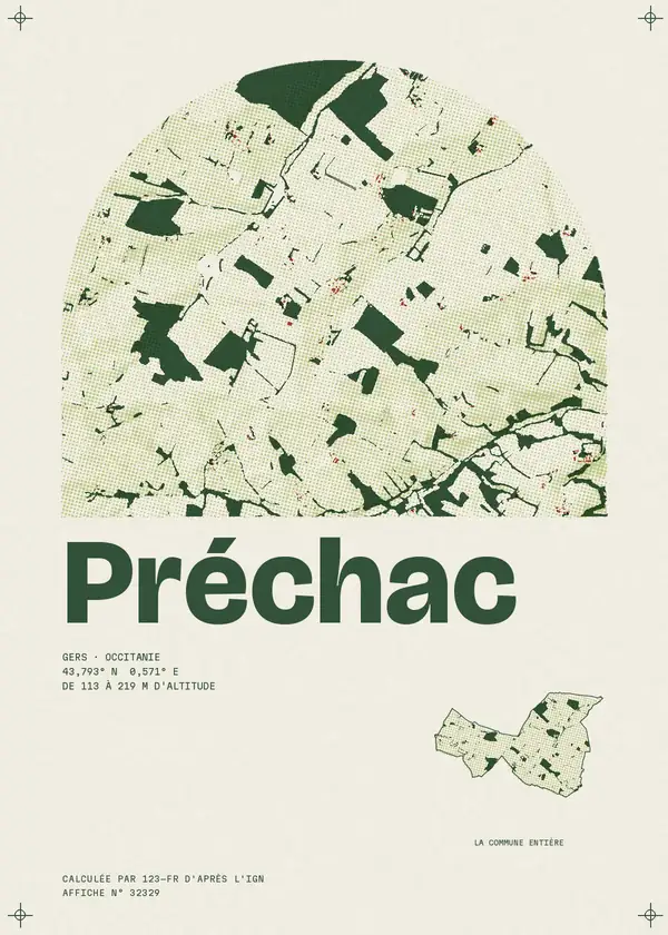 Affiche de Préchac, calculée par 123-fr d'après l'IGN