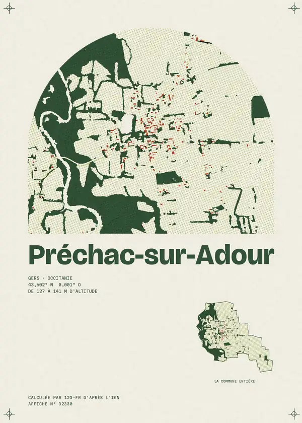 Affiche de Préchac-sur-Adour, calculée par 123-fr d'après l'IGN