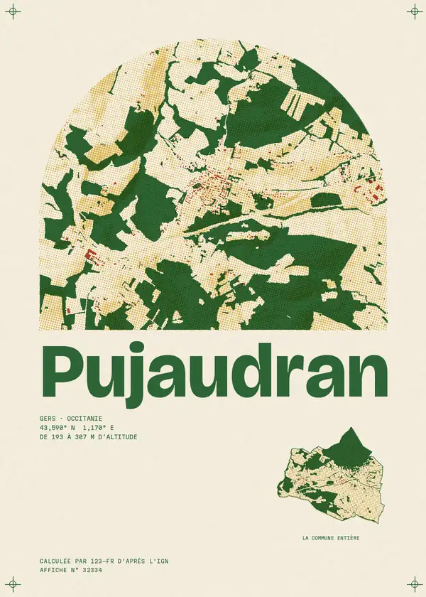 Affiche de Pujaudran, calculée par 123-fr d'après l'IGN