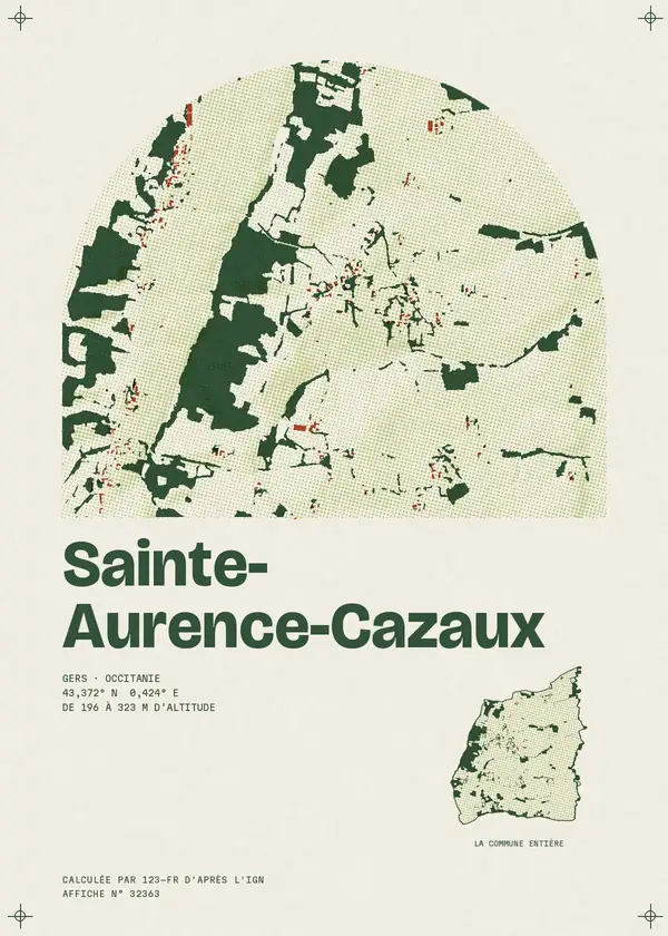Affiche de Sainte-Aurence-Cazaux, calculée par 123-fr d'après l'IGN