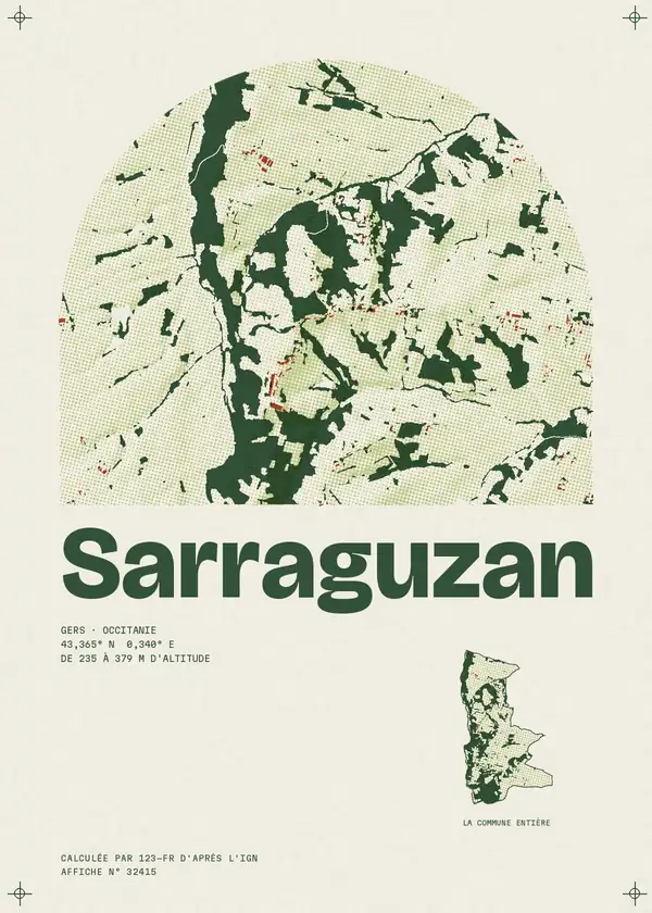Affiche de Sarraguzan, calculée par 123-fr d'après l'IGN