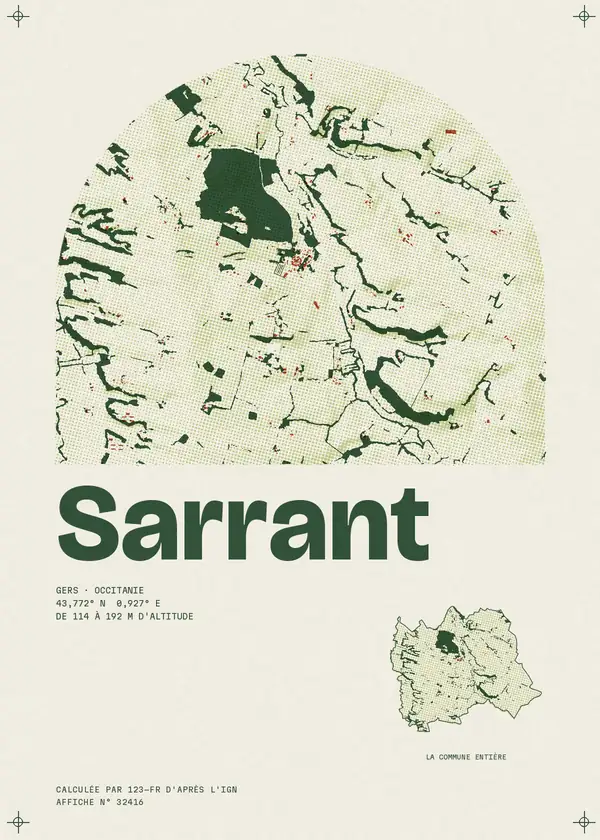 Affiche de Sarrant, calculée par 123-fr d'après l'IGN