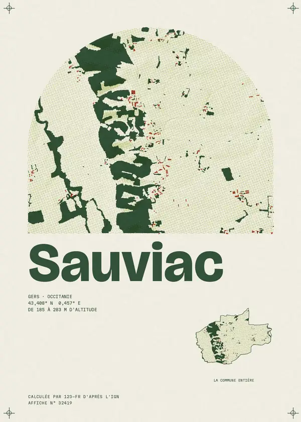 Affiche de Sauviac, calculée par 123-fr d'après l'IGN