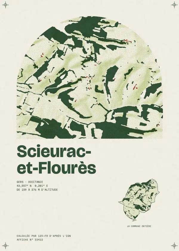 Affiche de Scieurac-et-Flourès, calculée par 123-fr d'après l'IGN