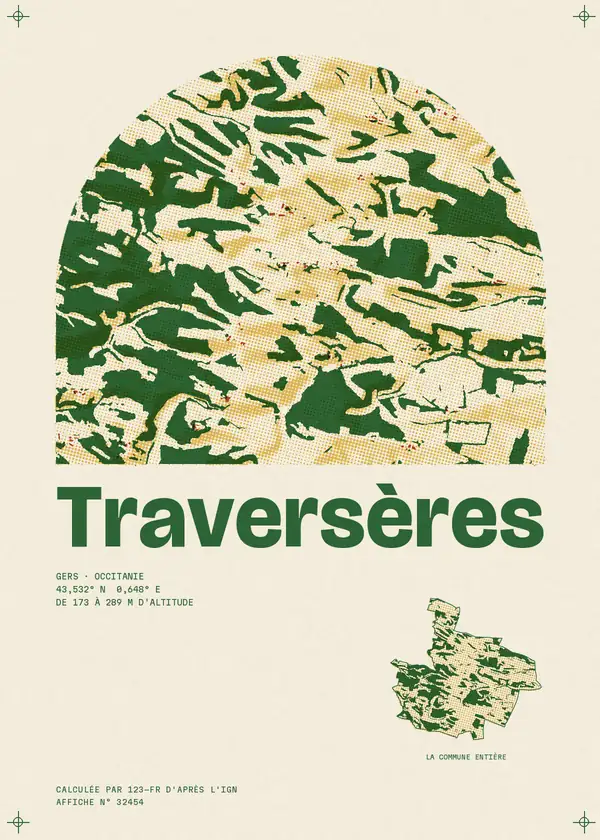 Affiche de Traversères, calculée par 123-fr d'après l'IGN