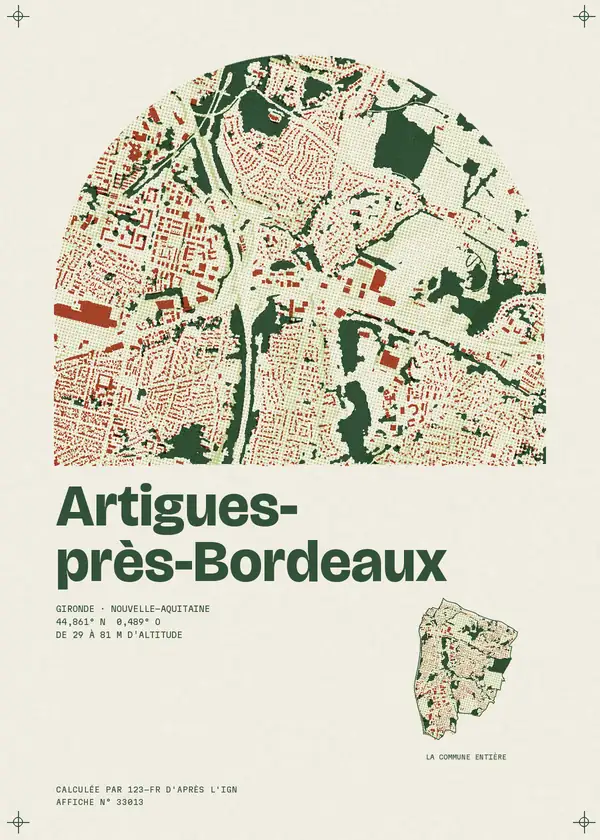Affiche de Artigues-près-Bordeaux, calculée par 123-fr d'après l'IGN