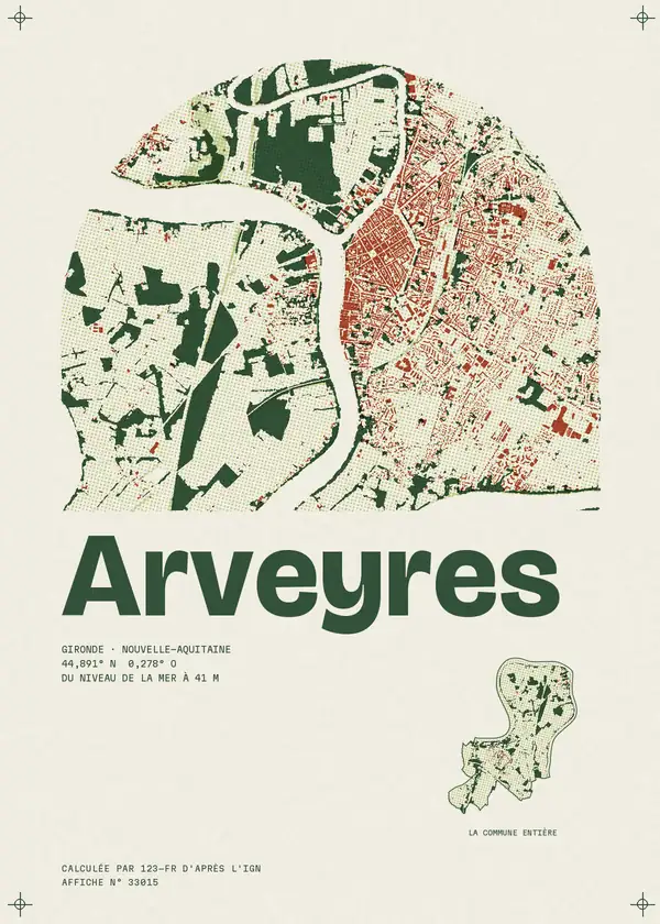 Affiche de Arveyres, calculée par 123-fr d'après l'IGN