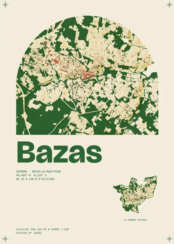 Affiche de Bazas, calculée par 123-fr d'après l'IGN