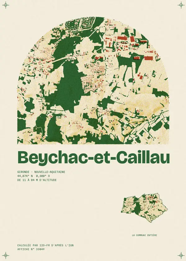 Affiche de Beychac-et-Caillau, calculée par 123-fr d'après l'IGN