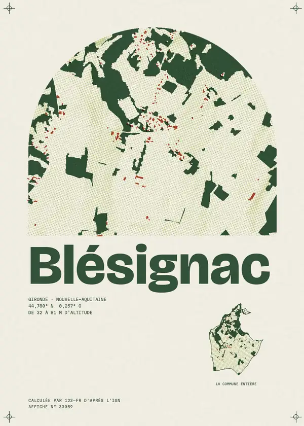 Affiche de Blésignac, calculée par 123-fr d'après l'IGN