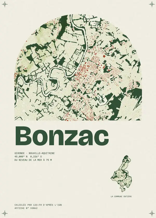 Affiche de Bonzac, calculée par 123-fr d'après l'IGN