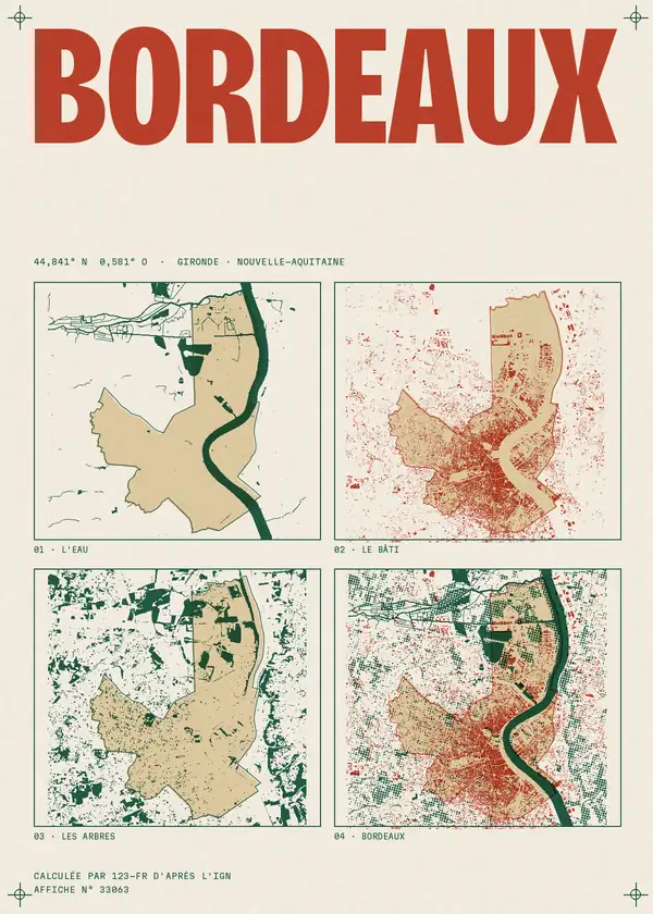 Affiche de Bordeaux, calculée par 123-fr d'après l'IGN