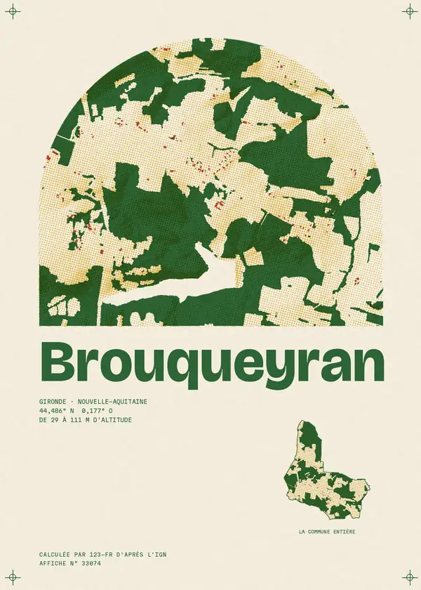 Affiche de Brouqueyran, calculée par 123-fr d'après l'IGN