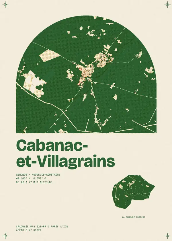 Affiche de Cabanac-et-Villagrains, calculée par 123-fr d'après l'IGN
