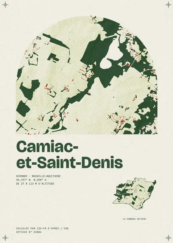 Affiche de Camiac-et-Saint-Denis, calculée par 123-fr d'après l'IGN