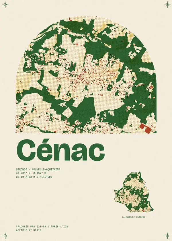 Affiche de Cénac, calculée par 123-fr d'après l'IGN