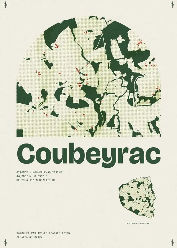 Affiche de Coubeyrac, calculée par 123-fr d'après l'IGN