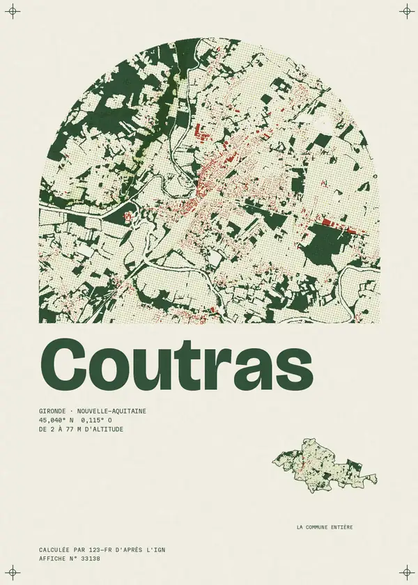 Affiche de Coutras, calculée par 123-fr d'après l'IGN