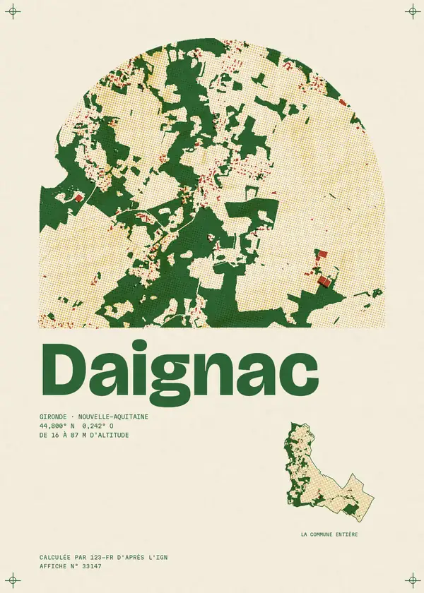 Affiche de Daignac, calculée par 123-fr d'après l'IGN