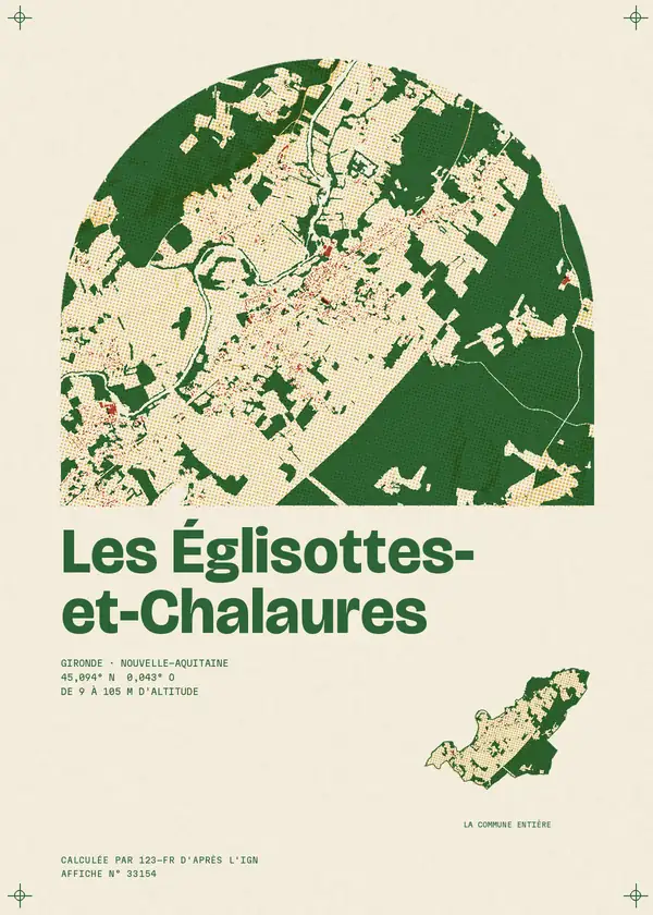 Affiche de Les Églisottes-et-Chalaures, calculée par 123-fr d'après l'IGN