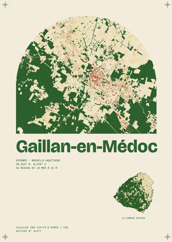 Affiche de Gaillan-en-Médoc, calculée par 123-fr d'après l'IGN