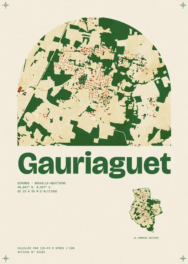 Affiche de Gauriaguet, calculée par 123-fr d'après l'IGN