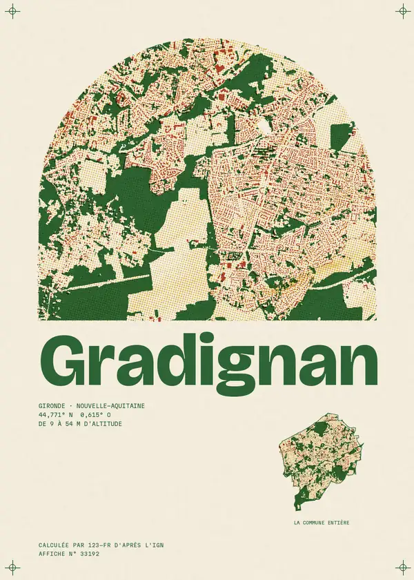 Affiche de Gradignan, calculée par 123-fr d'après l'IGN