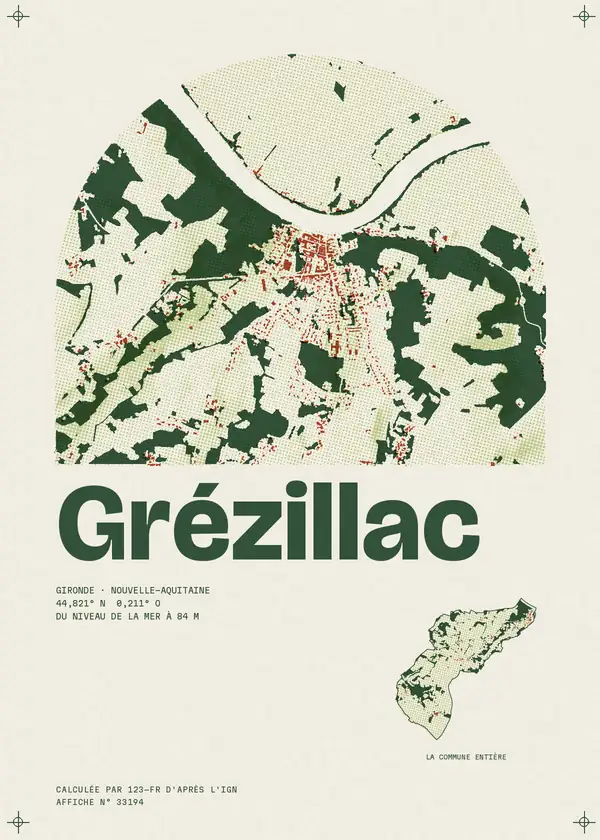 Affiche de Grézillac, calculée par 123-fr d'après l'IGN