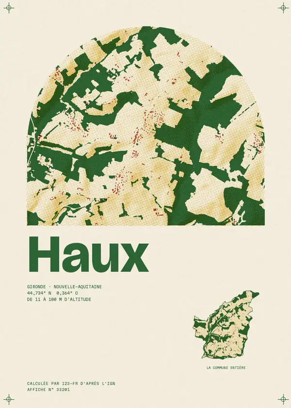 Affiche de Haux, calculée par 123-fr d'après l'IGN