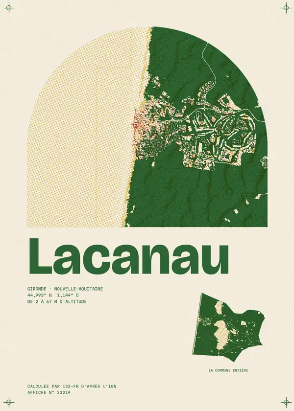 Affiche de Lacanau, calculée par 123-fr d'après l'IGN
