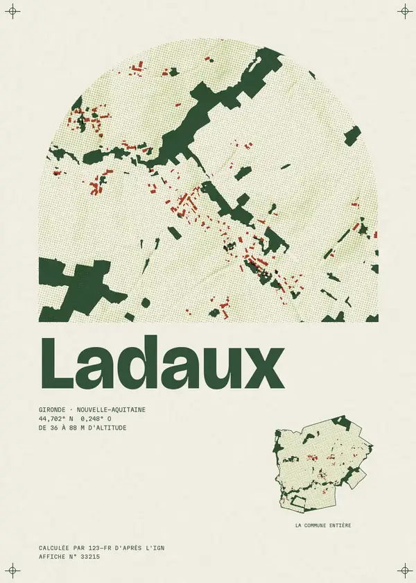 Affiche de Ladaux, calculée par 123-fr d'après l'IGN