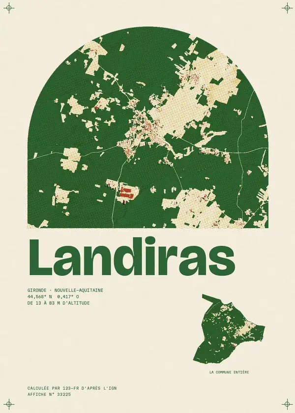 Affiche de Landiras, calculée par 123-fr d'après l'IGN