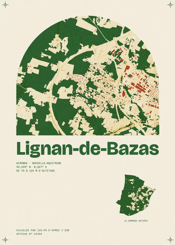 Affiche de Lignan-de-Bazas, calculée par 123-fr d'après l'IGN