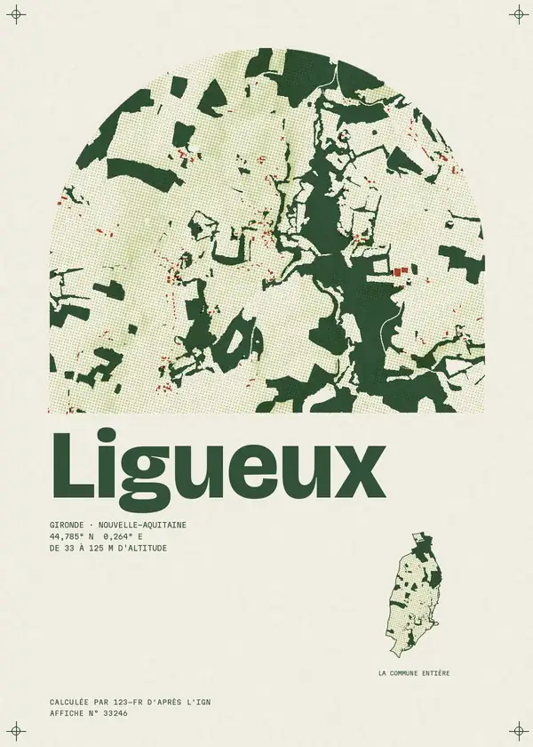 Affiche de Ligueux, calculée par 123-fr d'après l'IGN