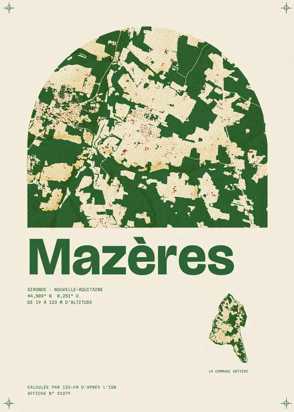 Affiche de Mazères, calculée par 123-fr d'après l'IGN