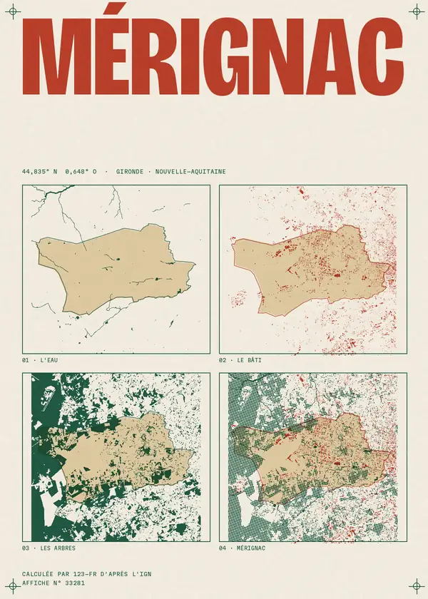 Affiche de Mérignac, calculée par 123-fr d'après l'IGN