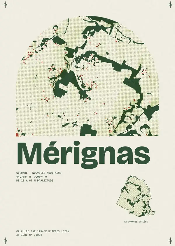 Affiche de Mérignas, calculée par 123-fr d'après l'IGN