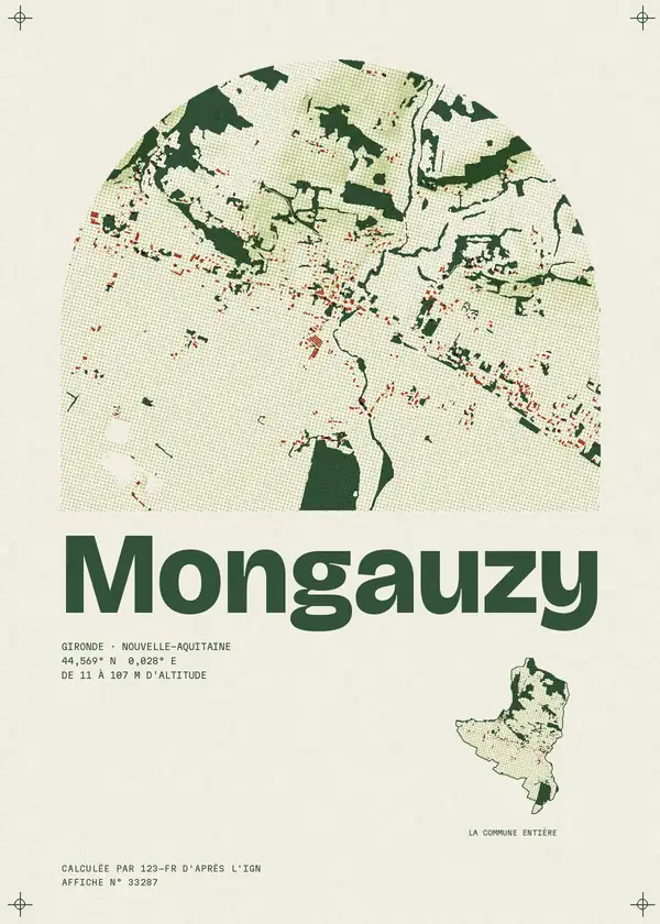 Affiche de Mongauzy, calculée par 123-fr d'après l'IGN