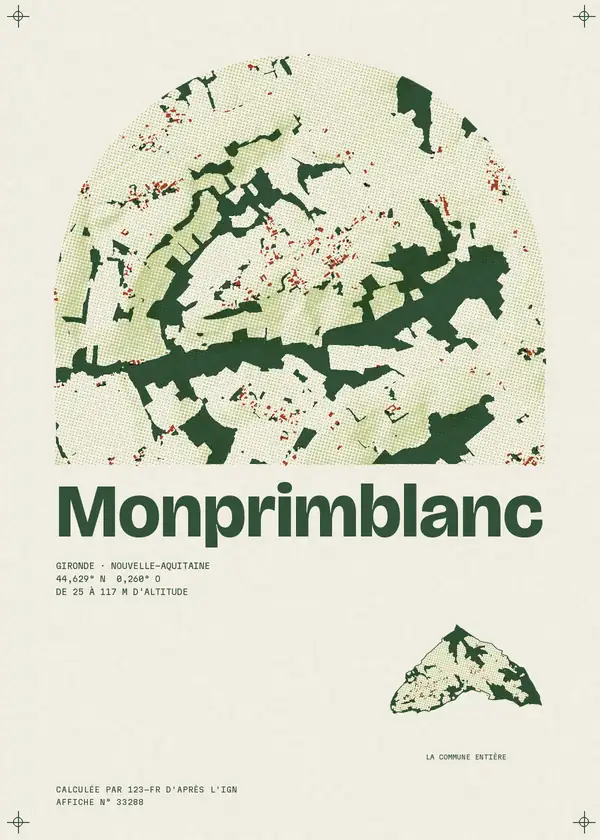 Affiche de Monprimblanc, calculée par 123-fr d'après l'IGN