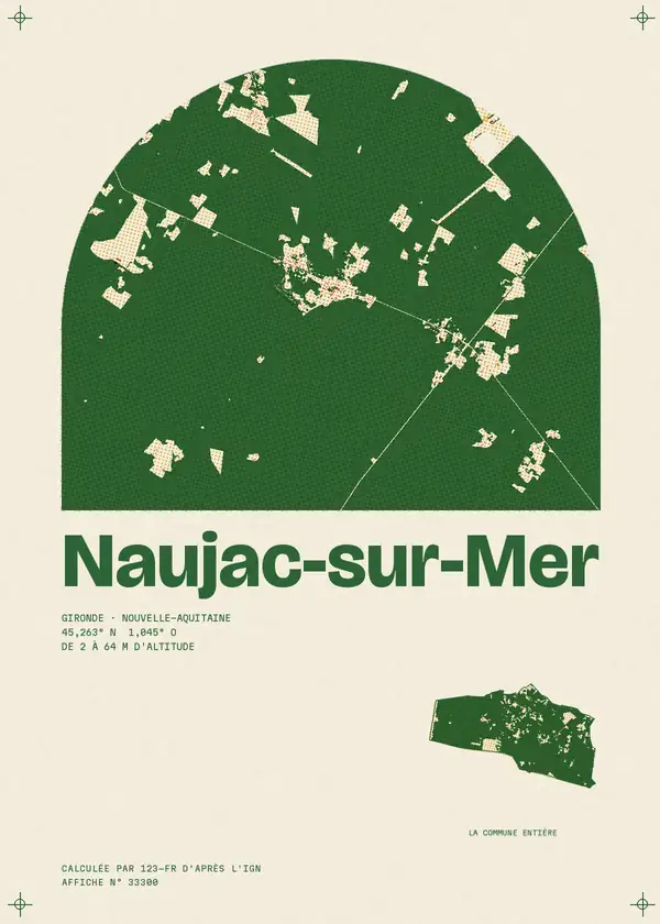 Affiche de Naujac-sur-Mer, calculée par 123-fr d'après l'IGN