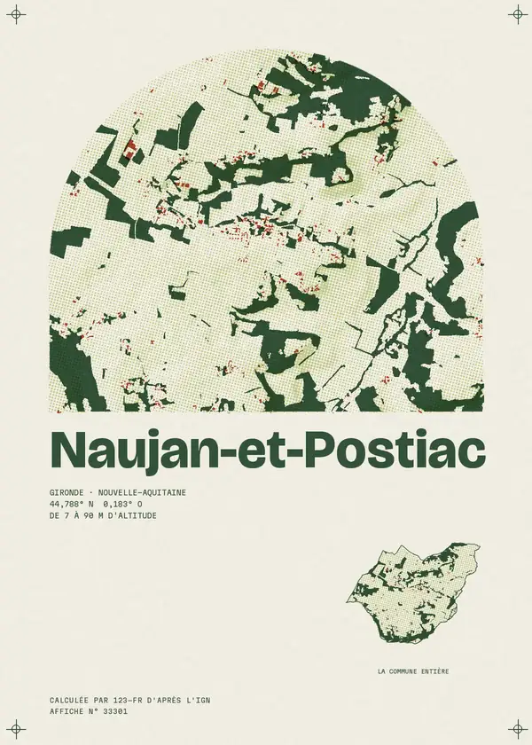 Affiche de Naujan-et-Postiac, calculée par 123-fr d'après l'IGN