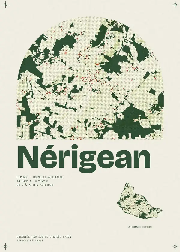 Affiche de Nérigean, calculée par 123-fr d'après l'IGN