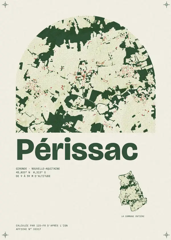 Affiche de Périssac, calculée par 123-fr d'après l'IGN