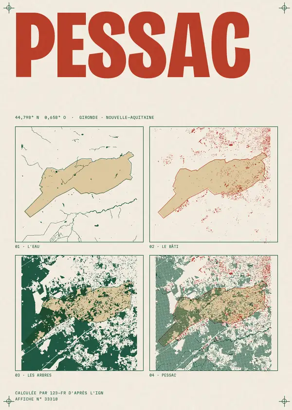 Affiche de Pessac, calculée par 123-fr d'après l'IGN